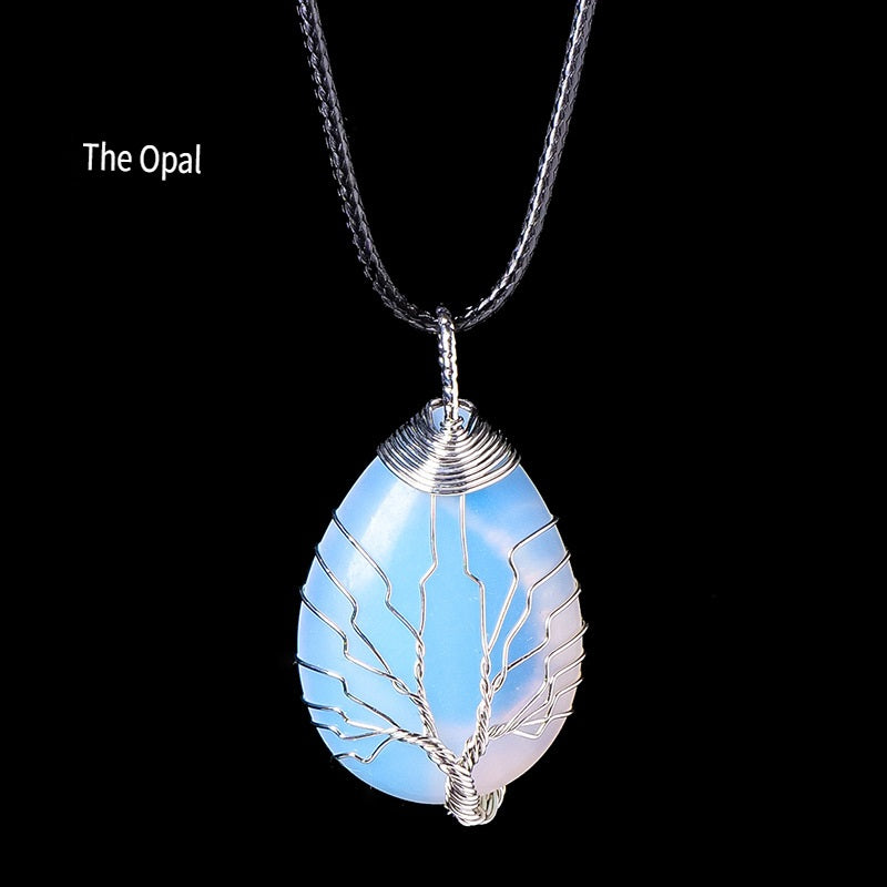 RYS Tree of Life water drop wrapped silk Pendant, hand-woven natural crystal energy stone necklace