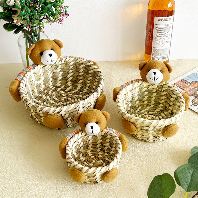 BGS Pastoral style thatched hand-woven bear storage basket，2 packs