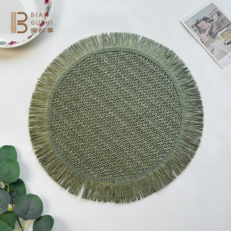 BGS Solid Color Paper Woven Tassel Round Insulated Placemat, Home Decor, 38cm (15 inches) Diameter