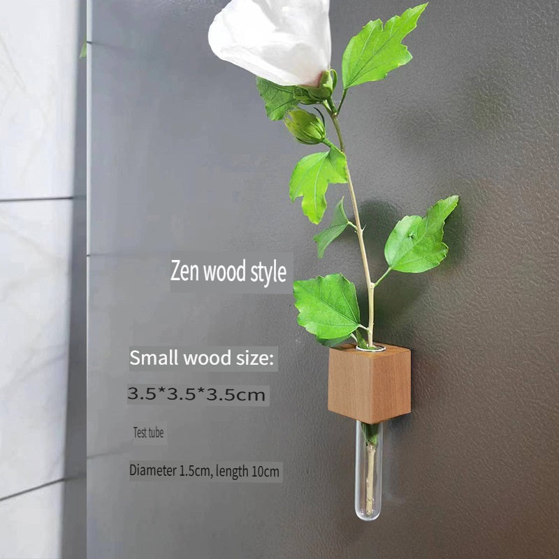 XMT Wooden vase creative home desktop decoration, with transparent glass test tube, hydroponic plant flower arrangement, simple pastoral style