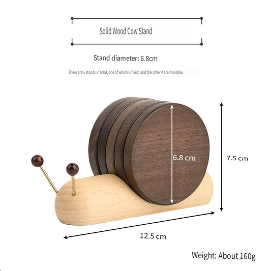 MYZD Black walnut/beech wood cartoon snail creative tea coasters, 5 pieces