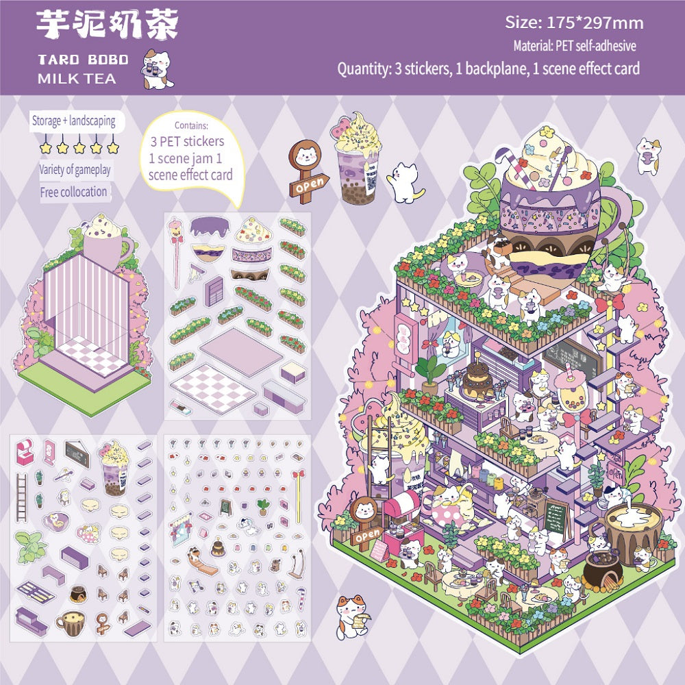 RetroStory Cartoon 3d three-dimensional large-size scene stickers, diy children's handmade decoration creative hand account landscaping stickers