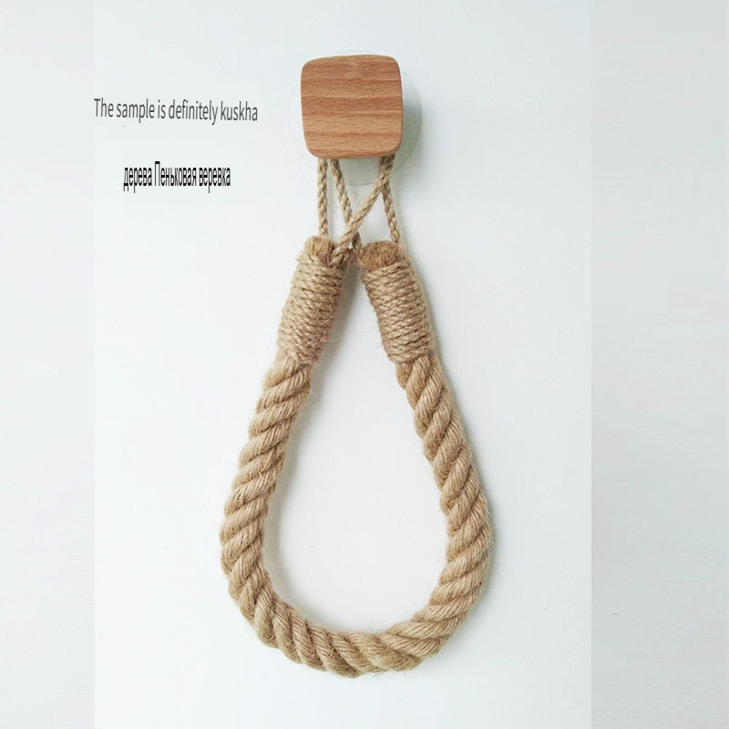 XMT Paper Roll Holder Made of Beech and Hemp Rope, Two Ways of Installation