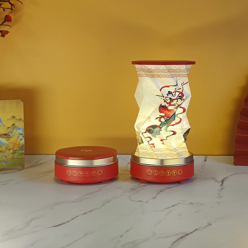 OBB LED folding night light, USB charging, rotating, with Bluetooth speaker, revolving lantern, cultural and creative gift