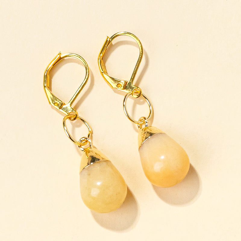 RYS Natural crystal jade rough stone drop earrings, French earrings