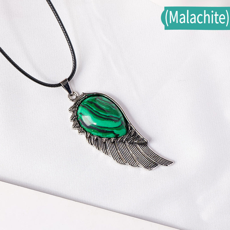 RYS Natural crystal gemstone rough Angel Wing Pendant necklace, retro crystal crafts
