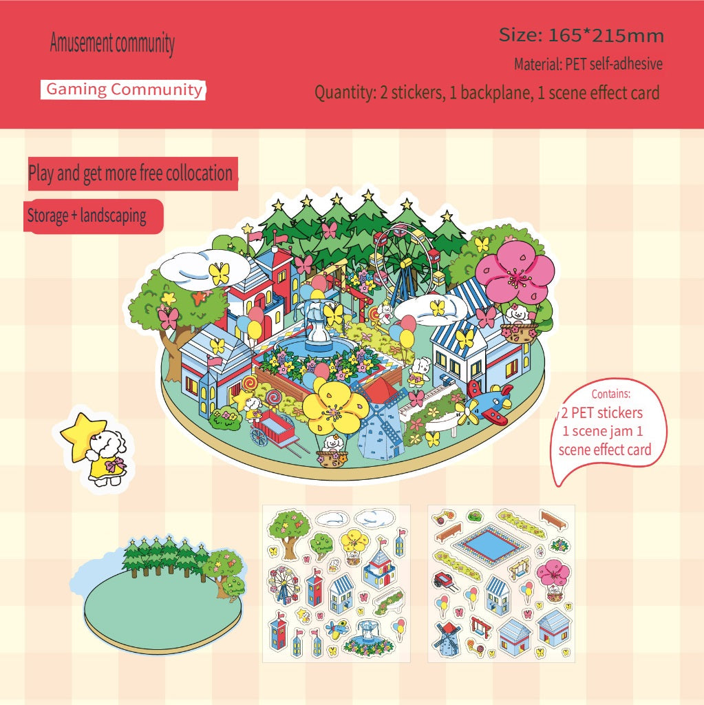 RetroStory Cartoon 3d three-dimensional large-size scene stickers, diy children's handmade decoration creative hand account landscaping stickers