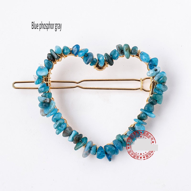 RYS Natural crystal gravel love hairpin, handmade diy winding one-word clip hair accessories