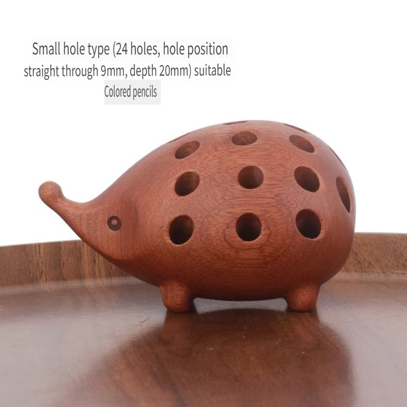 VKXK Nordic style beech/sapele hedgehog pen holder, solid wood handicraft ornaments