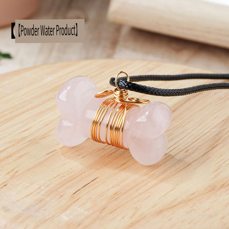 RYS Natural crystal gemstone carved dog bone necklace pendant