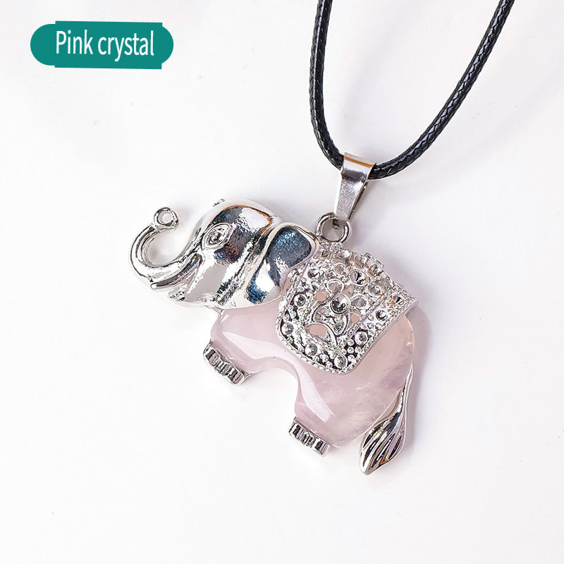 RYS Necklace with a pendant in the form of a baby elephant made of natural crystal and rough stone