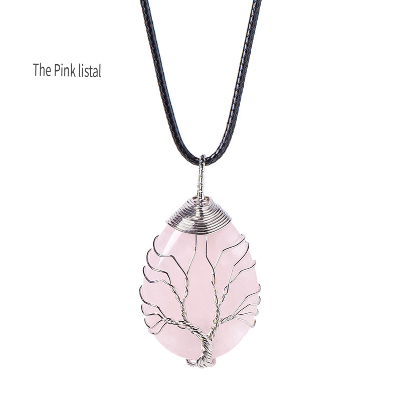 RYS Tree of Life water drop wrapped silk Pendant, hand-woven natural crystal energy stone necklace