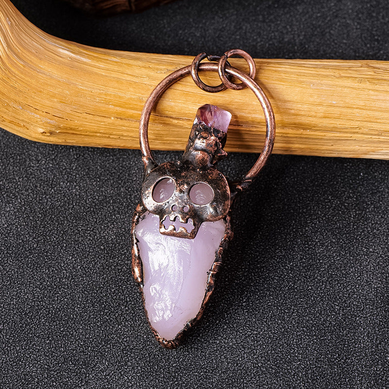 RYS European and American retro copper skull crystal arrow pendant necklace, punk style