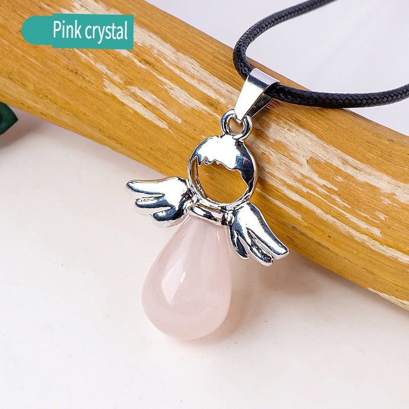 APENG Natural crystal gemstone drop angel Pendant
