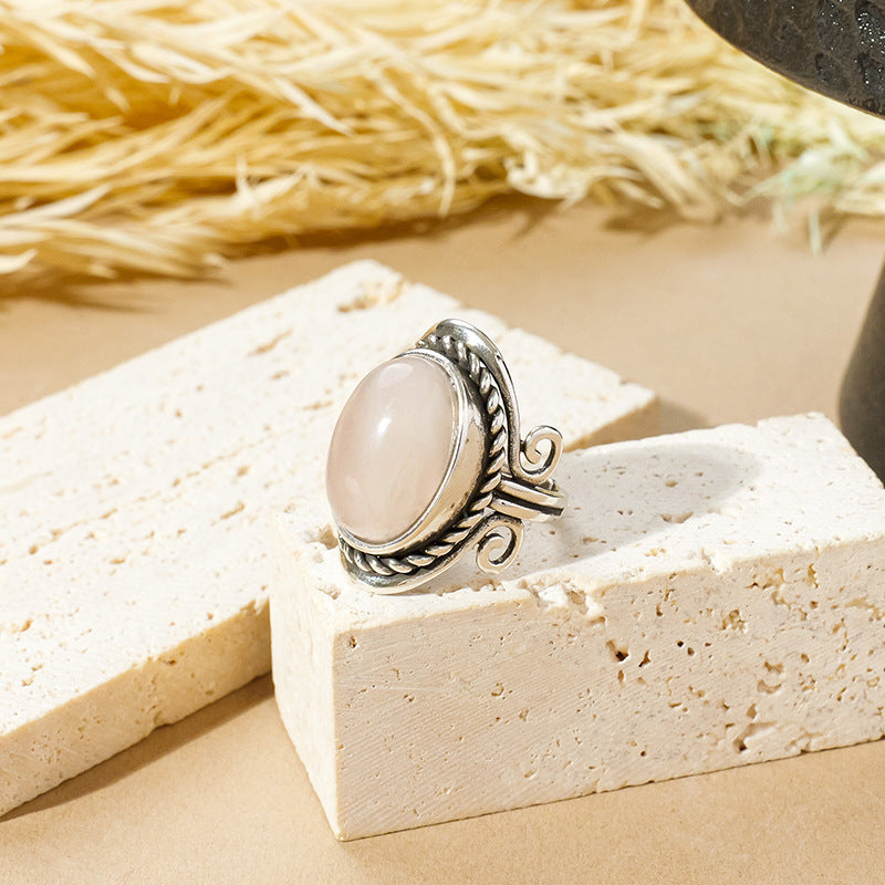 APENG European and American retro style natural crystal gemstone rough stone ring, polished surface, adjustable size