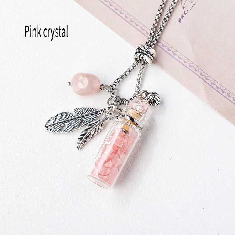 RYS Natural crystal gemstone gravel aromatherapy essential oil bottle pendant, wishing bottle necklace