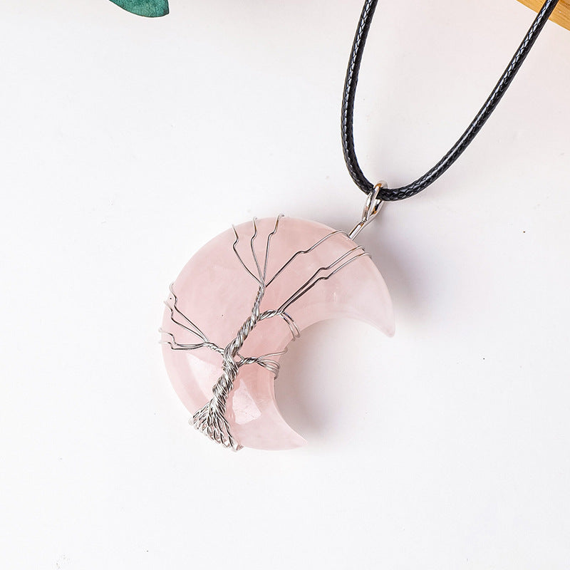 RYS Natural crystal rough stone moon pendant necklace