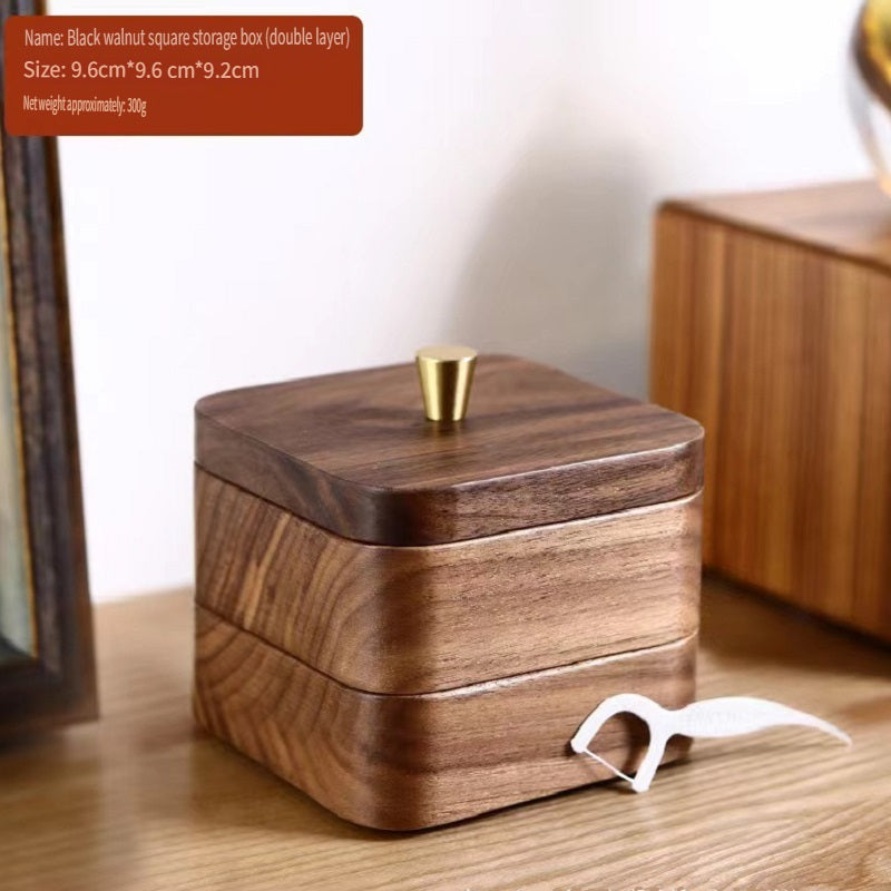 YZBZ Black Walnut Dental Floss Swab Box, 1-3 Shelves