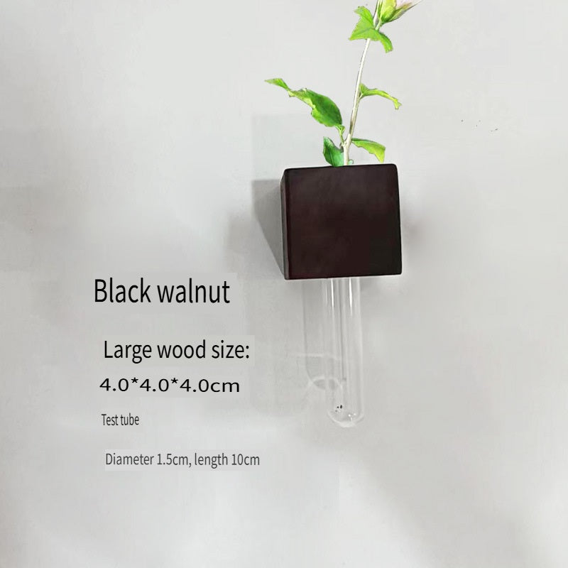 XMT Wooden vase creative home desktop decoration, with transparent glass test tube, hydroponic plant flower arrangement, simple pastoral style