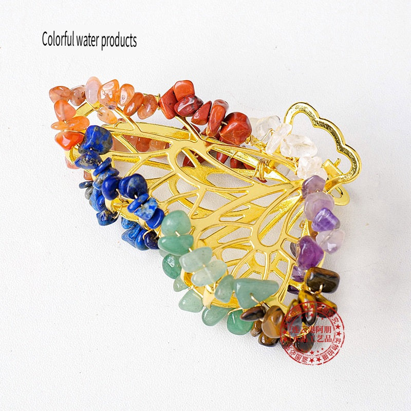APENG Natural crystal gemstone gravel alloy butterfly hairpin