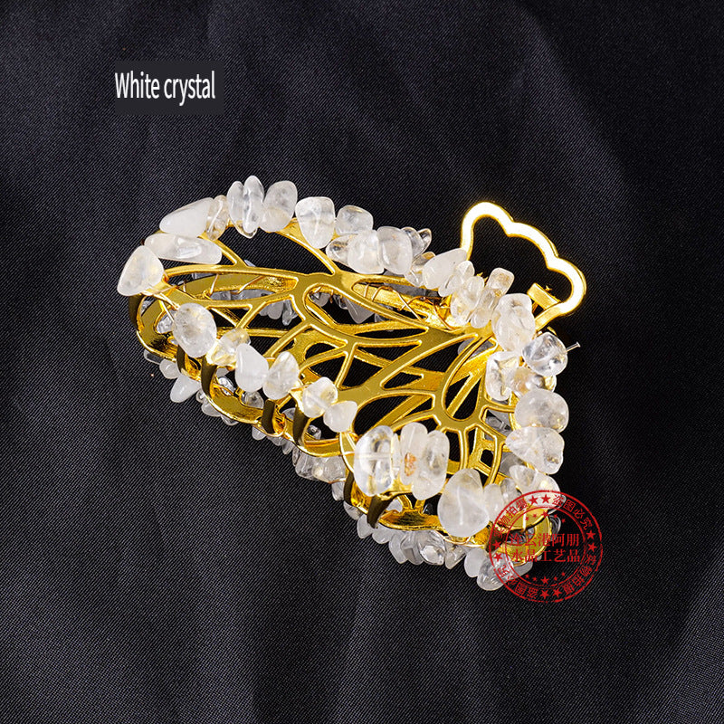 APENG Natural crystal gemstone gravel alloy butterfly hairpin