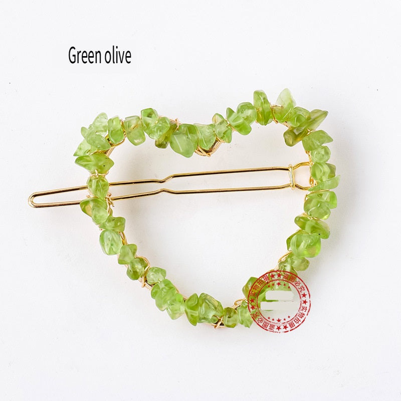 RYS Natural crystal gravel love hairpin, handmade diy winding one-word clip hair accessories