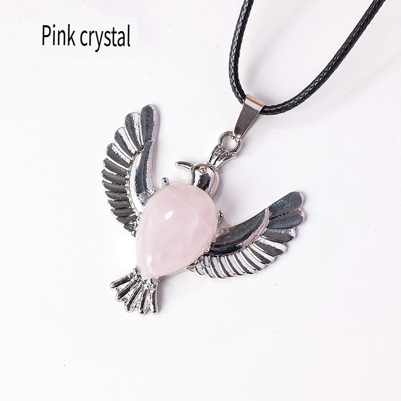 RYS Natural Crystal Gemstone Dove of Peace Pendant Necklace