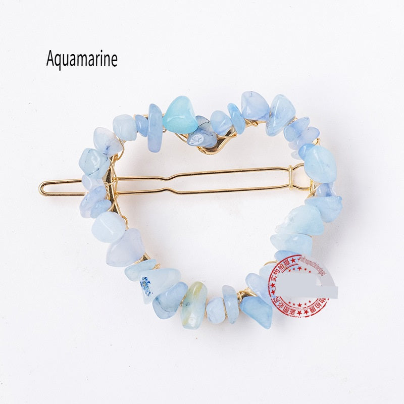 RYS Natural crystal gravel love hairpin, handmade diy winding one-word clip hair accessories