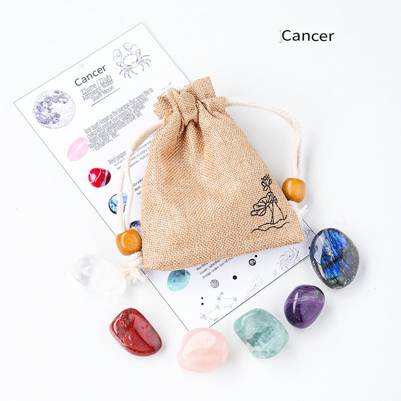 RYS Natural crystal cloth bag with rough stone, set of twelve constellations, handmade ore sample, gift for children
