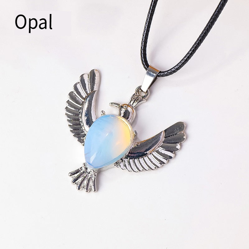 RYS Natural Crystal Gemstone Dove of Peace Pendant Necklace