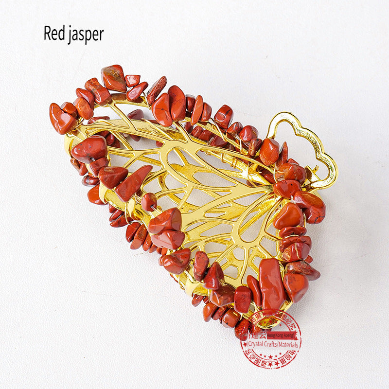 APENG Natural crystal gemstone gravel alloy butterfly hairpin