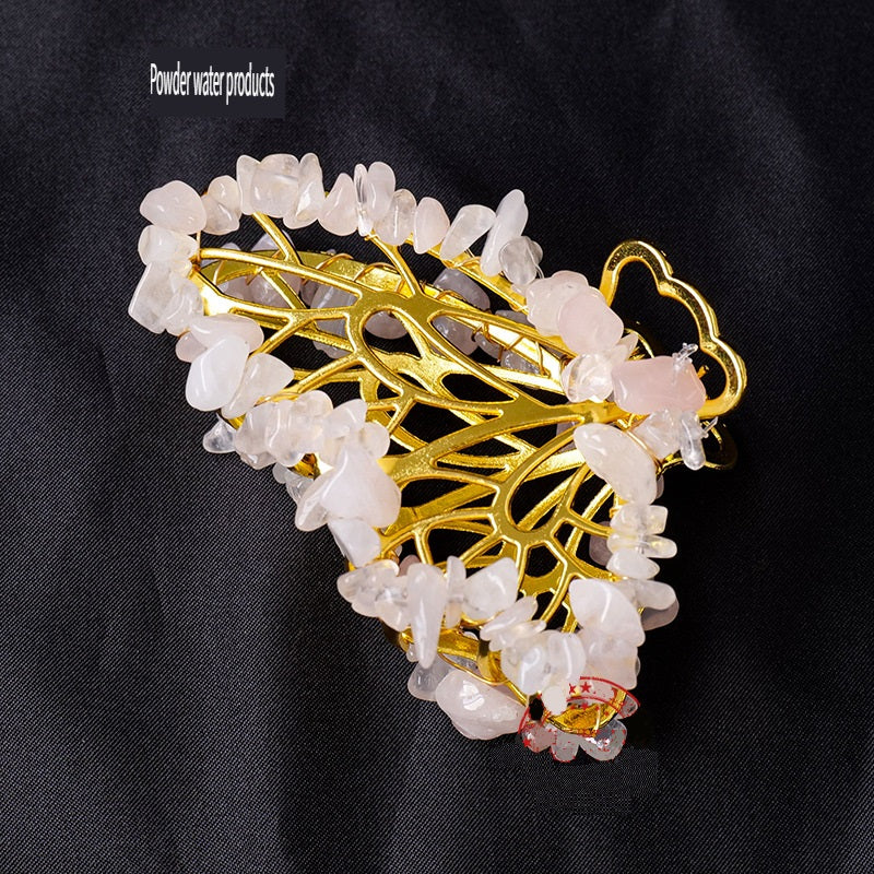 APENG Natural crystal gemstone gravel alloy butterfly hairpin