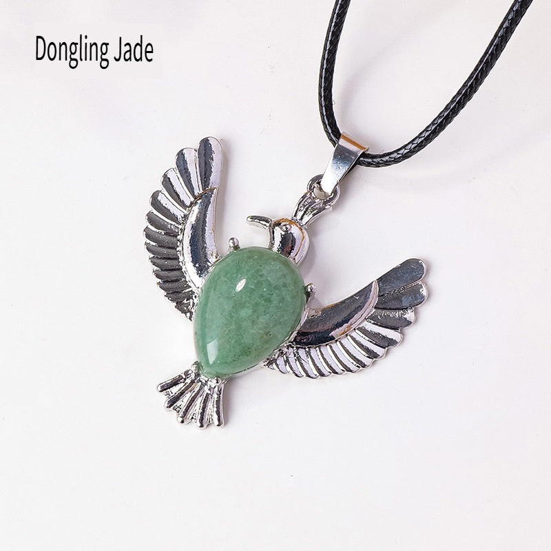 RYS Natural Crystal Gemstone Dove of Peace Pendant Necklace