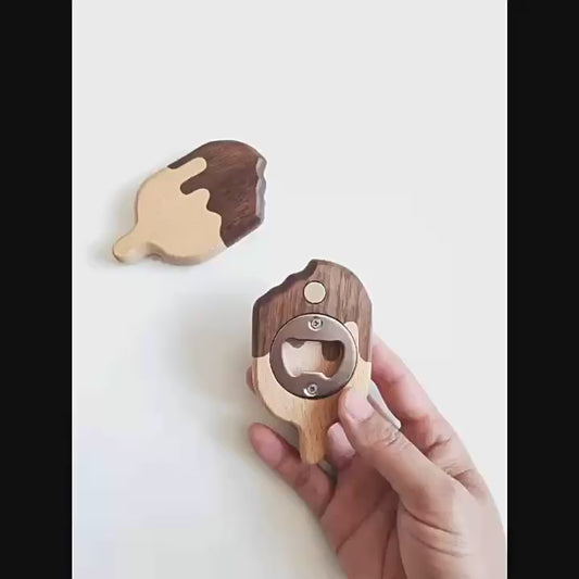 XMT Solid wood ice cream-shaped beer bottle opener, can be used as a magnetic refrigerator sticker