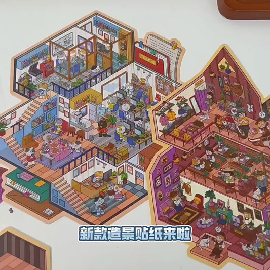 ERANC Three-layer 3D three-dimensional scene beautification stickers, large and miniature scene hand account stickers, a variety of styles