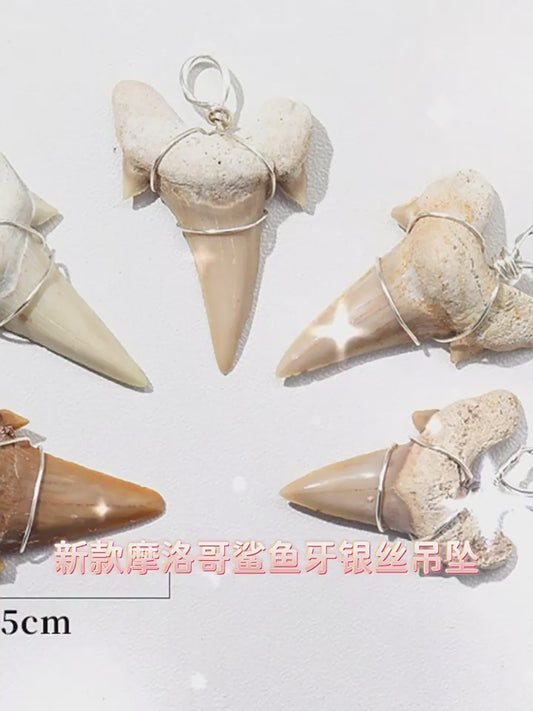 APENG Handmade silver silk pendant with Moroccan shark tooth